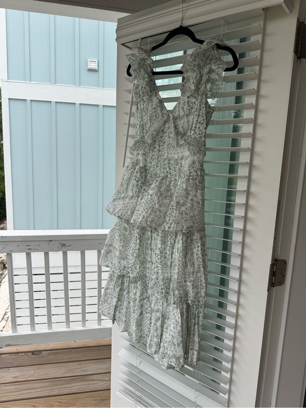 Light Green Tiered Ruffle V-Neck Dress